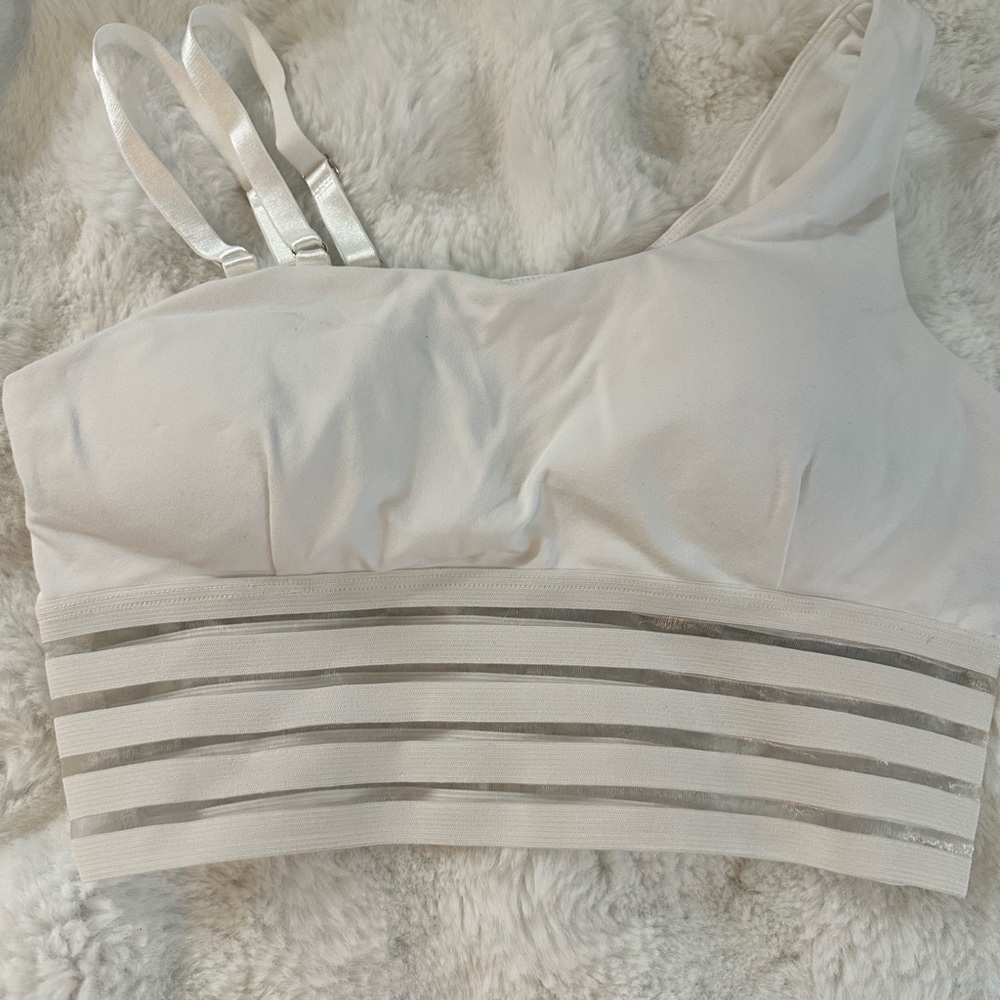 White and Silver Striped Sports Bra